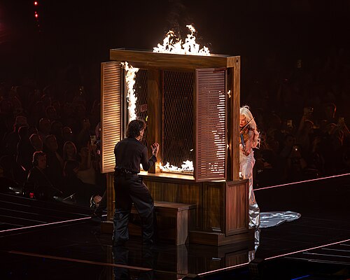 Linda Lampenius and Pete Parkkonen performing Liekinheitin, representing Finland in the 1st Semi Final of the 2026 Eurovision Song Contest in Vienna
