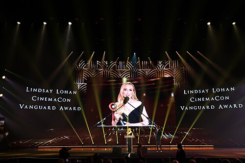 Lindsay Lohn accepting the Vanguard Award during the Big Screen Achievement Awards at CinemaCon 2025 in at Caesar's Palace at Las Vegas, NV