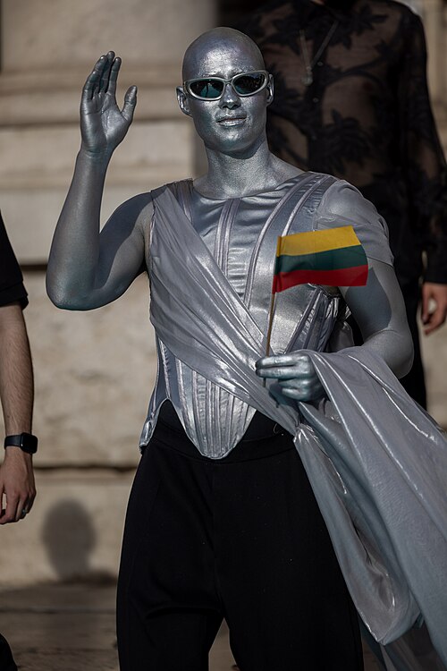 Lion Ceccah representing Lithuania on the Turquoise Carpet at the 2026 Eurovision Song Contest in Vienna