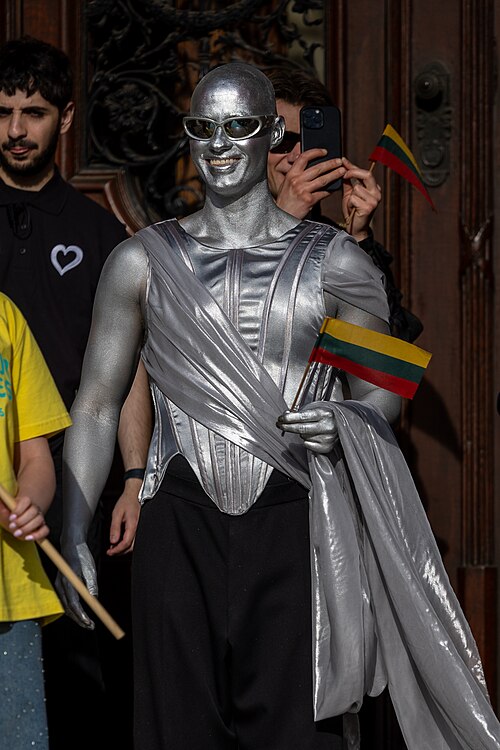 Lion Ceccah representing Lithuania on the Turquoise Carpet at the 2026 Eurovision Song Contest in Vienna