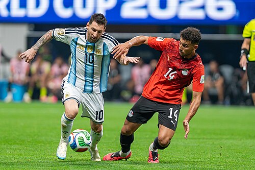 Lionel Messi Hamdy Fathy during Argentina v Egypt at the 2026 FIFA World Cup