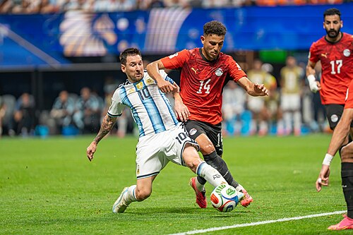 Lionel Messi Hamdy Fathy during Argentina v Egypt at the 2026 FIFA World Cup
