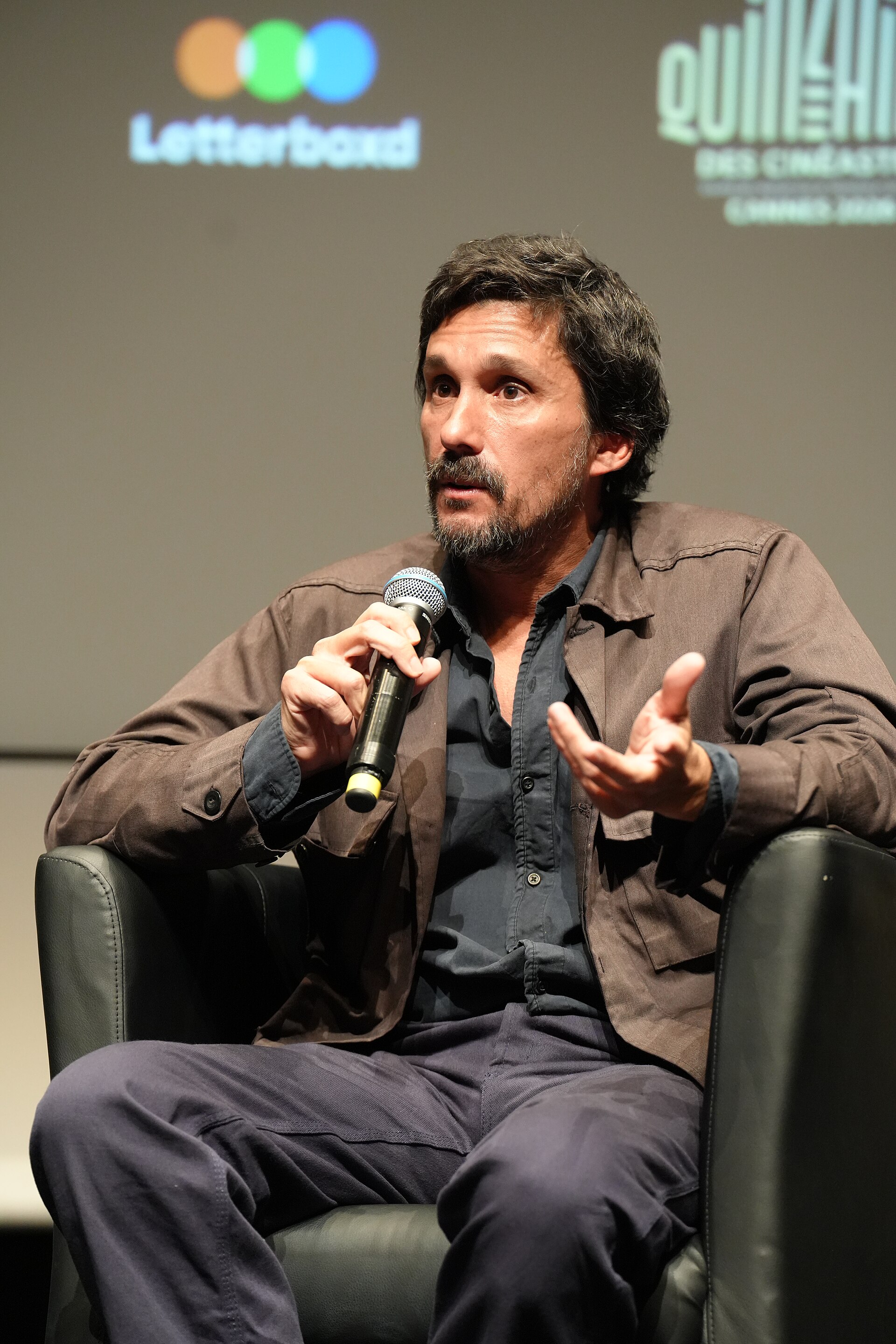 Lisandro Alonso, Argentine film director, at the Q&A for the premiere of his film La libertad doble at the 2026 Cannes Film Festival.