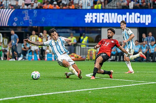 Lisandro Martinez Marwan Attia during Argentina v Egypt at the 2026 FIFA World Cup