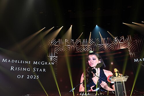Madeleine McGraw at CinemaCon 2025 where she was honored with the Rising Star of 2025 at the Big Screen Achievements Awards in Film at Caesar's Palace at Las Vegas, Nevada
