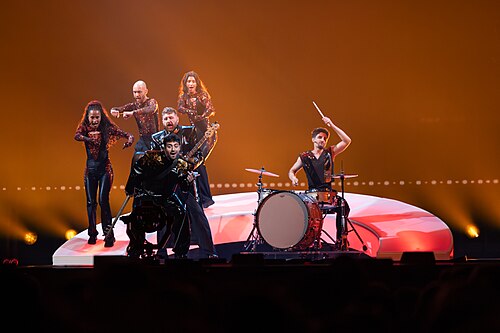 Mamagama, representing Azerbaijan, performing at Eurovision 2025 in Basel, Switzerland.