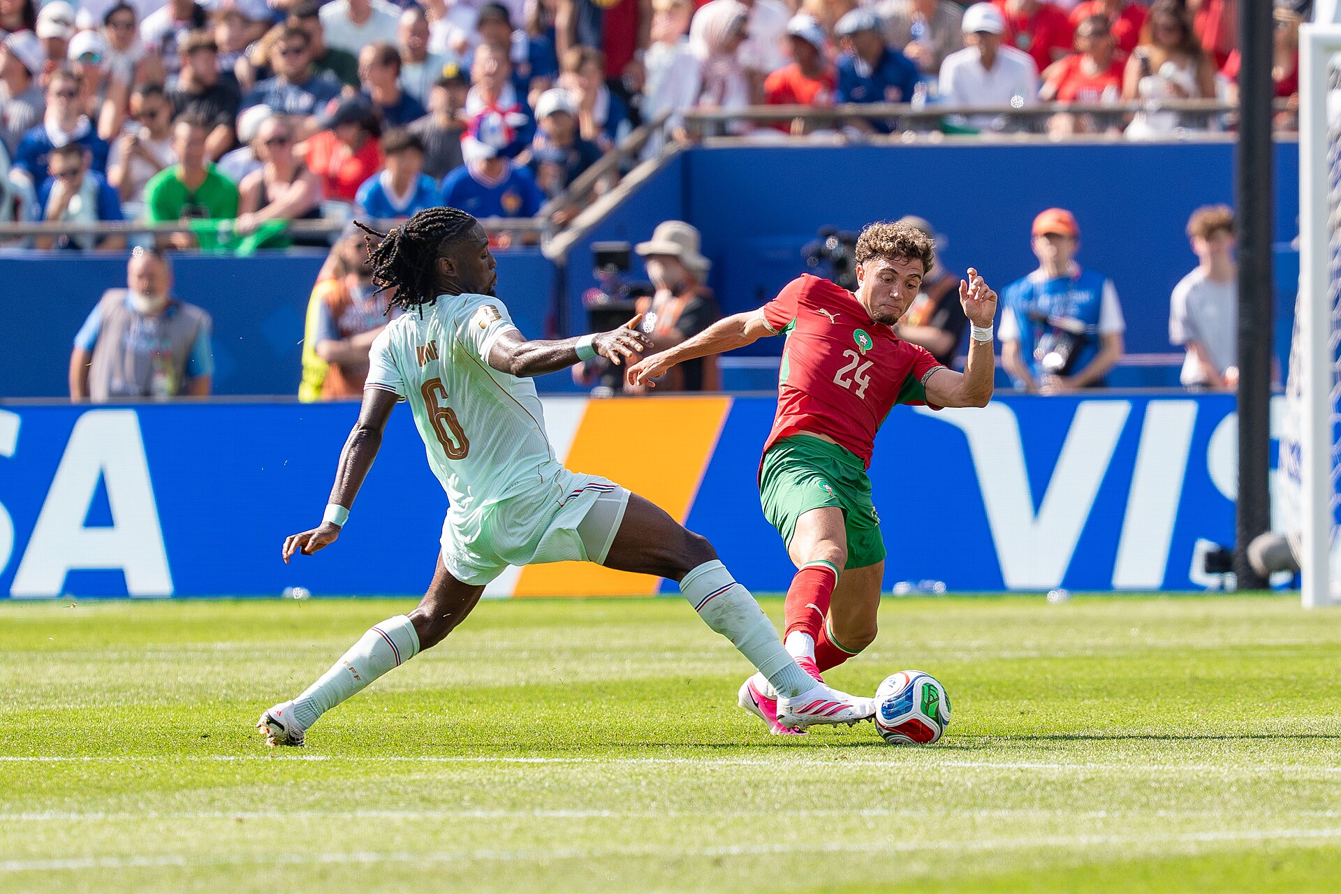 Manu Kone Neil El Aynaoui during France v Morocco at the 2026 FIFA World Cup