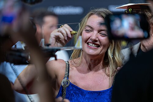 Maria Bäck signing the Wall of Fame at the 2026 Locarno Film Festival