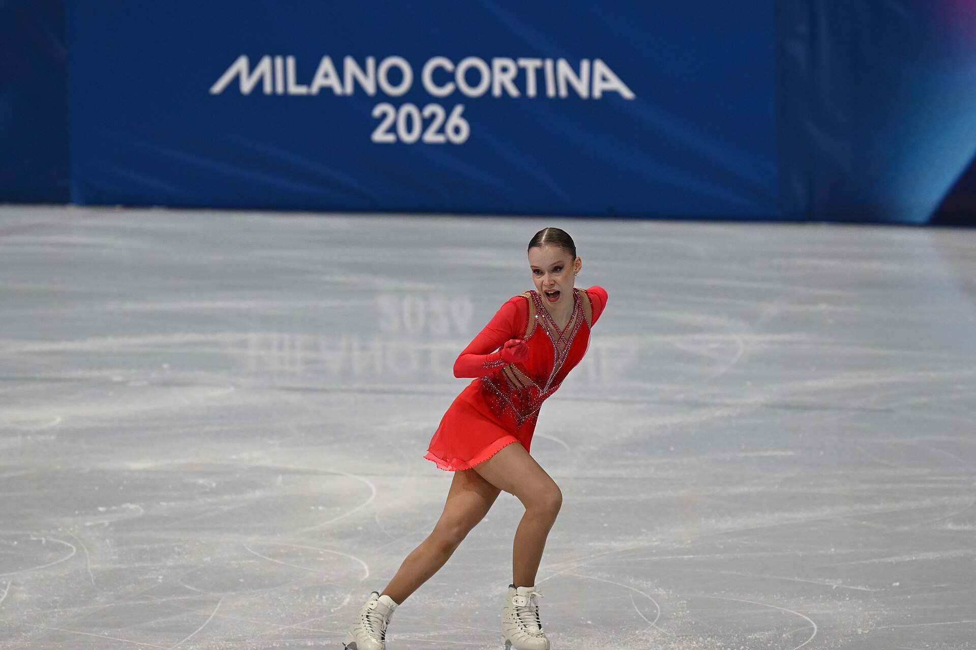 MILAN, ITALY - 19 FEBRUARY 2026: Mariia SENIUK of Israel compete during the Figure Skating Women Single Skating Free Skating at the Olympic Winter Games Milano Cortina 2026  Milano Ice Skating Arena on February 19, 2026 in Milan, Italy