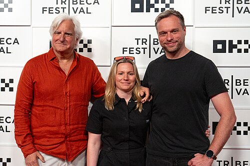 Mark Mitten, Ashley Brandon, and Dennis Höhne at the premiere of "Panther Pat" at the 25th Tribeca Film Festival in New York City.