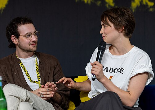 Markus Bright and Tania Myronyshena at the Q&A for I Rarely Wake Up Dreaming at the 2026 Locarno Film Festival