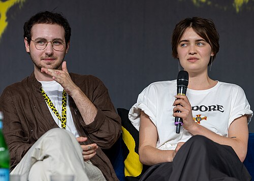 Markus Bright and Tania Myronyshena at the Q&A for I Rarely Wake Up Dreaming at the 2026 Locarno Film Festival