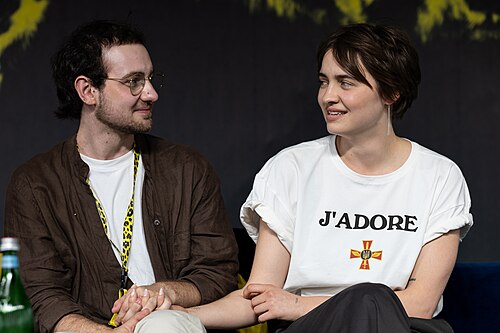 Markus Bright and Tania Myronyshena at the Q&A for I Rarely Wake Up Dreaming at the 2026 Locarno Film Festival