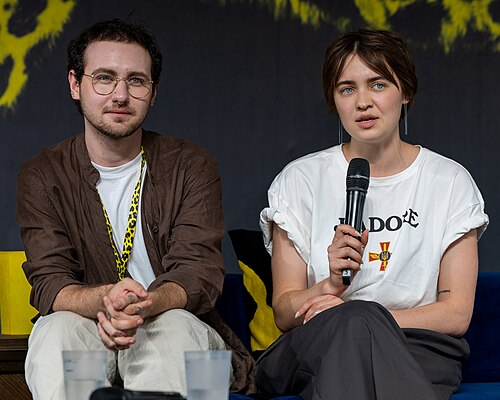 Markus Bright and Tania Myronyshena at the Q&A for I Rarely Wake Up Dreaming at the 2026 Locarno Film Festival