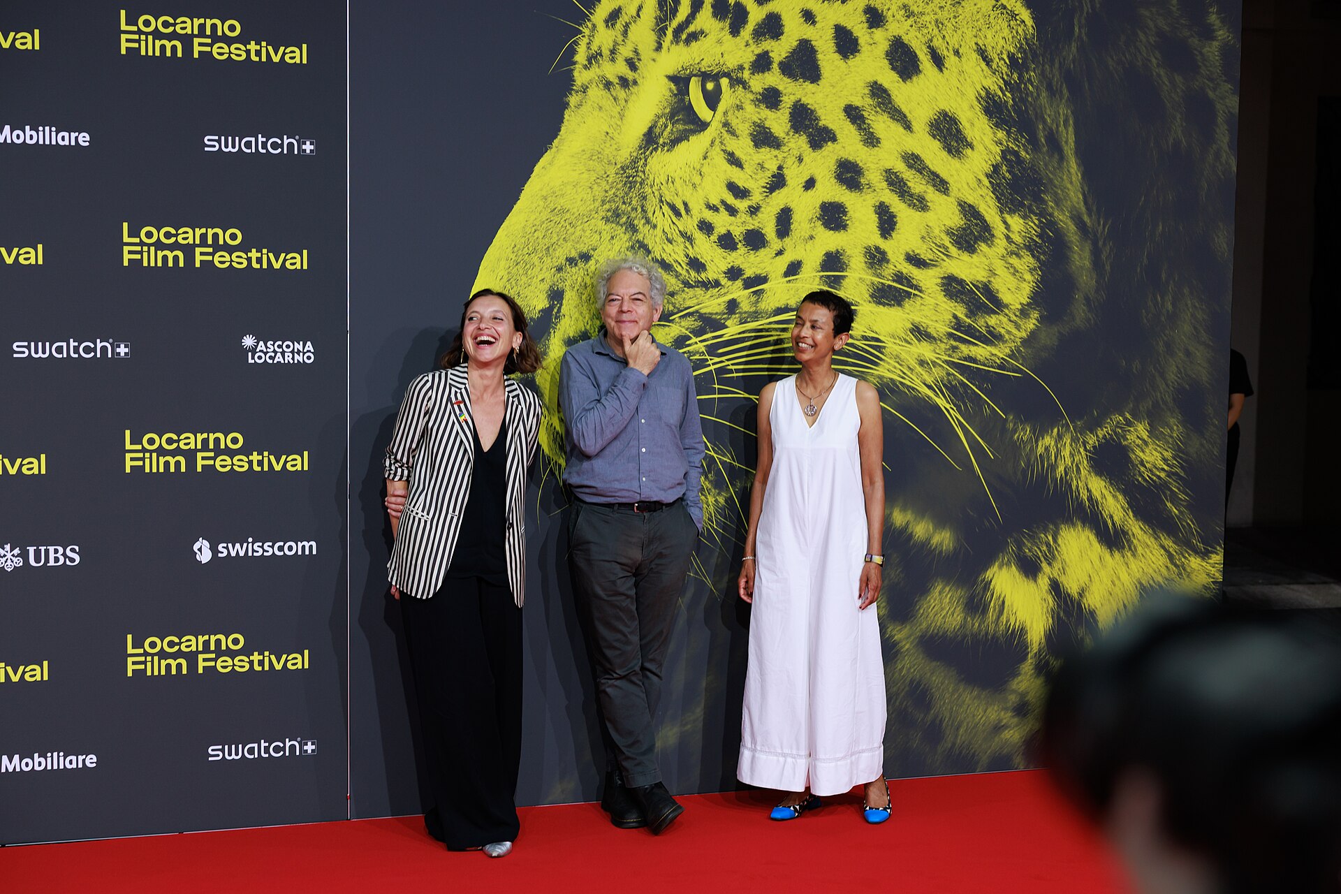 Martina Parenti, Michael Almereyda and Seta Thakur attend the "Le Pays d'Arto" red carpet during the 78th Locarno Film Festival on August 06, 2025 in Locarno, Switzerland.