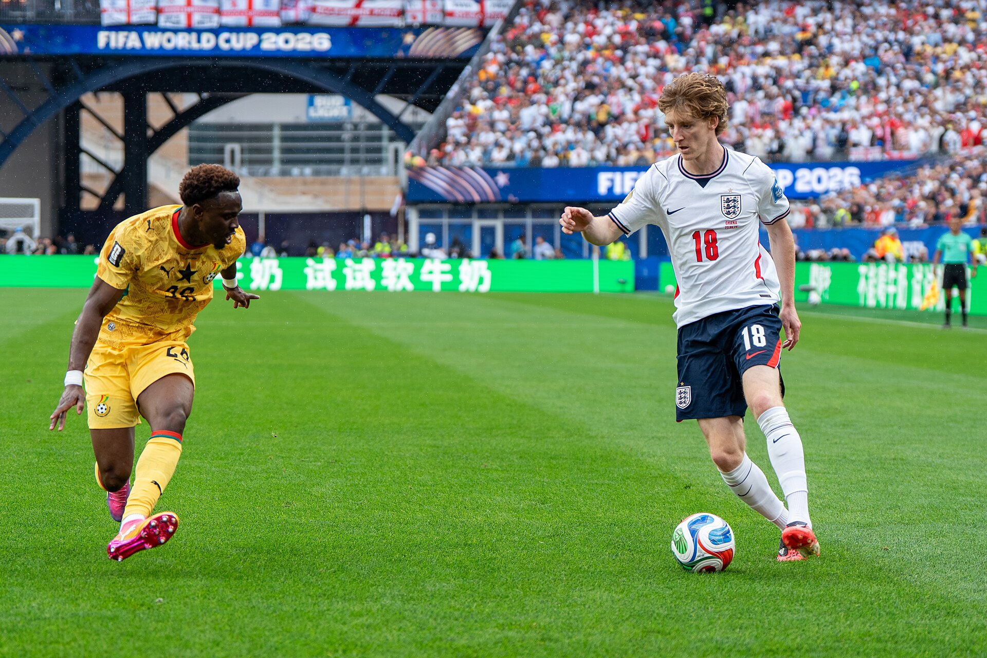Marvin Senaya Anthony Gordon during England v Ghana on 23 June 2026 at the 2026 FIFA World Cup
