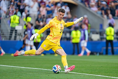 Matt Freese during Belgium v United States at the 2026 FIFA World Cup