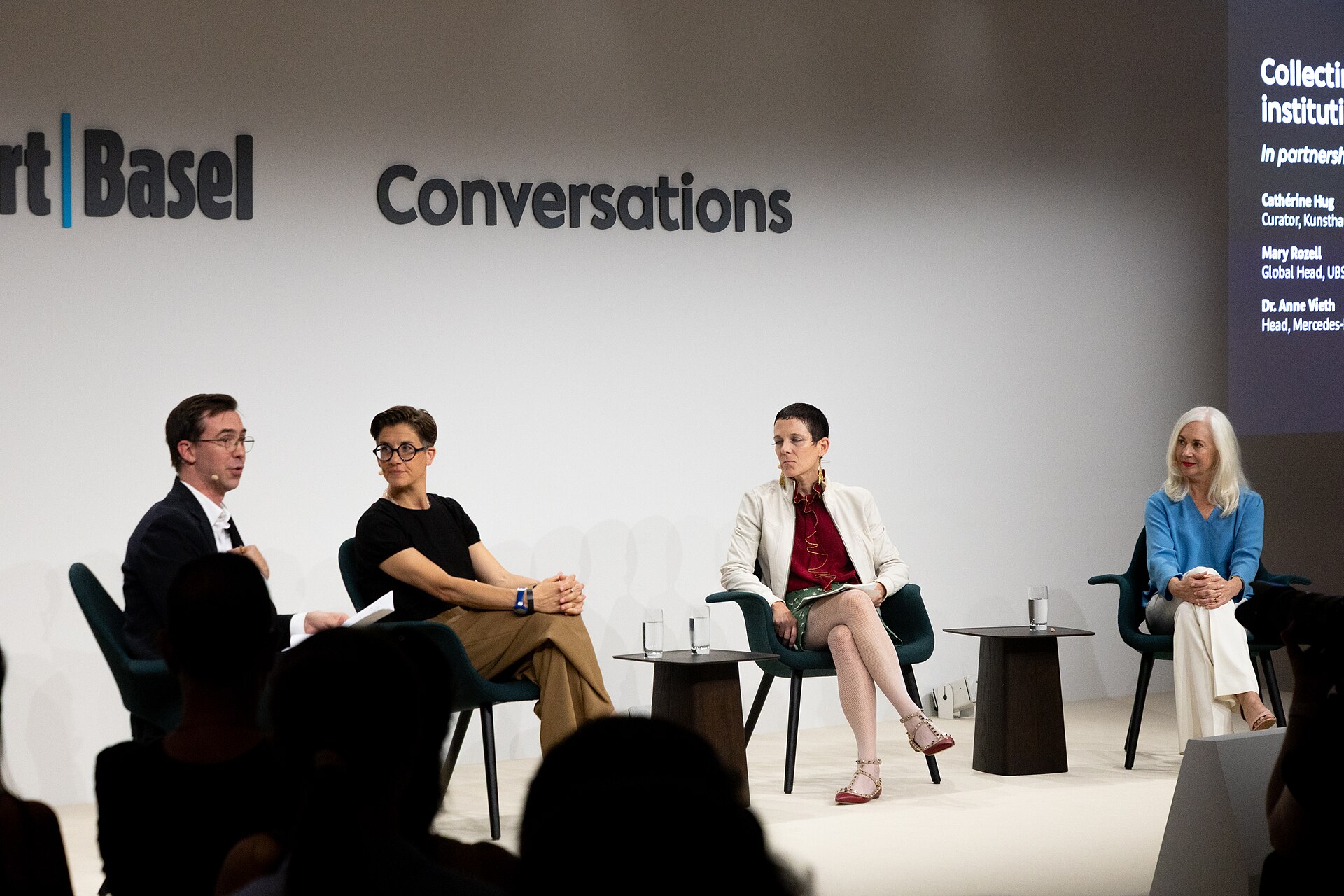 Matthew Newton, Dr. Anne Vieth, Cathérine Hug, and Mary Rozell at the Art Basel international art fair in Basel, Switzerland in June 2025.