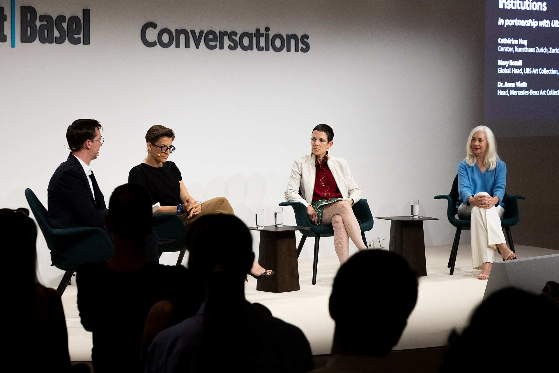 Matthew Newton, Dr. Anne Vieth, Cathérine Hug, and Mary Rozell at the Art Basel international art fair in Basel, Switzerland in June 2025.