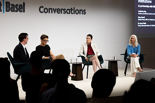 Matthew Newton, Dr. Anne Vieth, Cathérine Hug, and Mary Rozell at the Art Basel international art fair in Basel, Switzerland in June 2025.