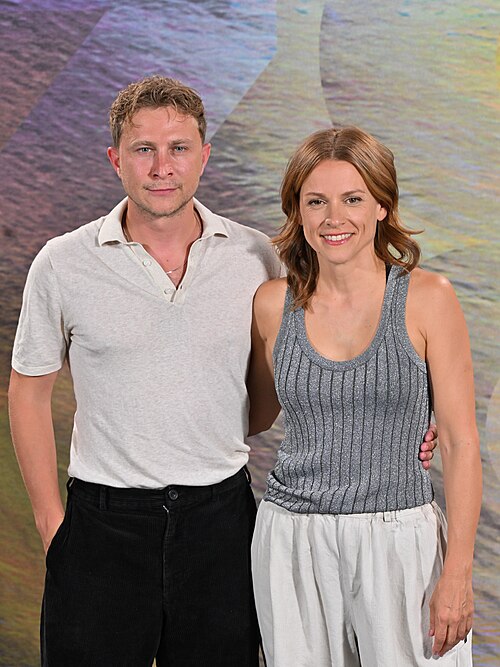 Max Hubacher and Veerle Baetens at the photocall for The Deal, Locarno Film Festival, Switzerland, 11 August 2025