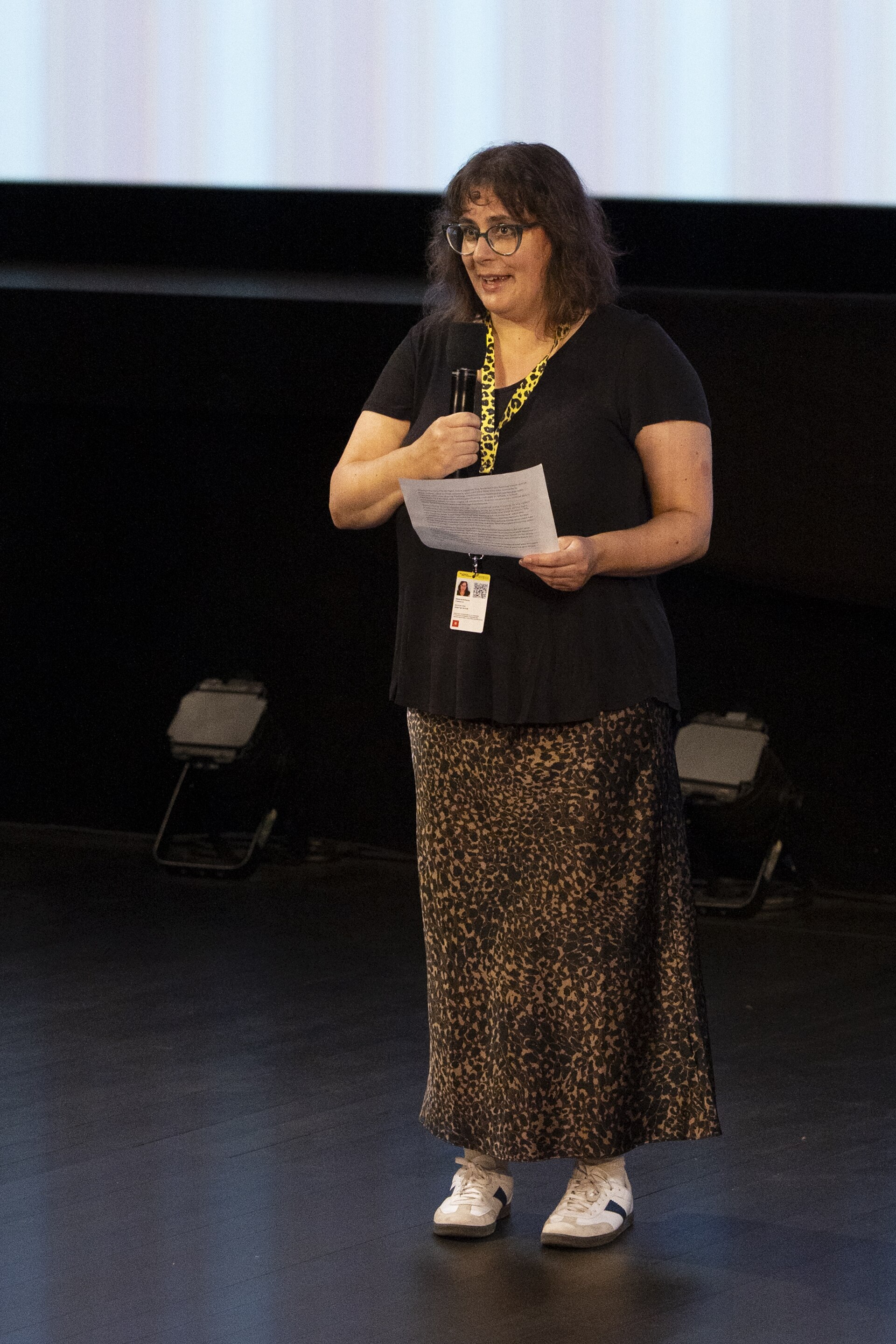 Film historian Melanie Williams introduces The Happy Family at the 78th Locarno Film Festival