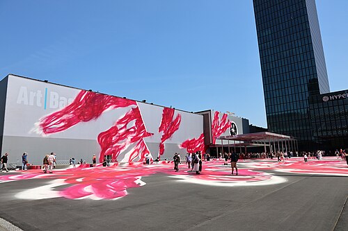 Messeplatz with CHOIR installation by German artist Katharina Grosse at Art Basel 2025