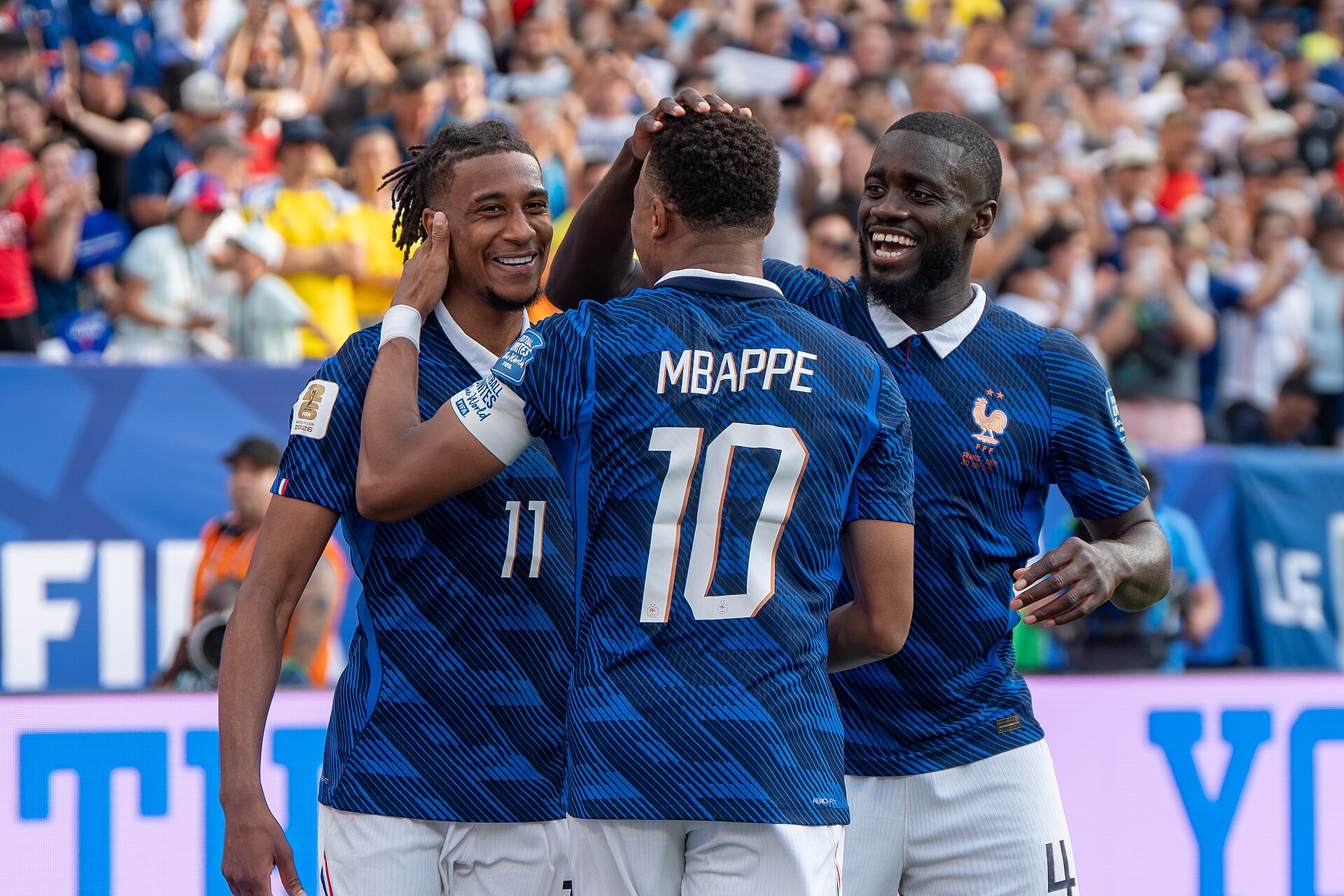 Michael Olise Kylian Mbappe Dayot Upamecano during France v Sweden at the 2026 FIFA World Cup