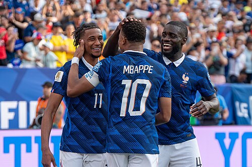 Michael Olise Kylian Mbappe Dayot Upamecano during France v Sweden at the 2026 FIFA World Cup