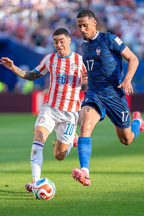 Miguel Almiron William Saliba during France v Paraguay at the 2026 FIFA World Cup