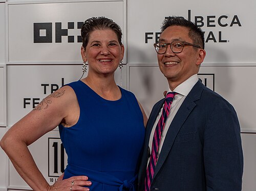 Mike Lee (R) at the premiere of "Frampton" at the 25th Tribeca Film Festival in New York City.