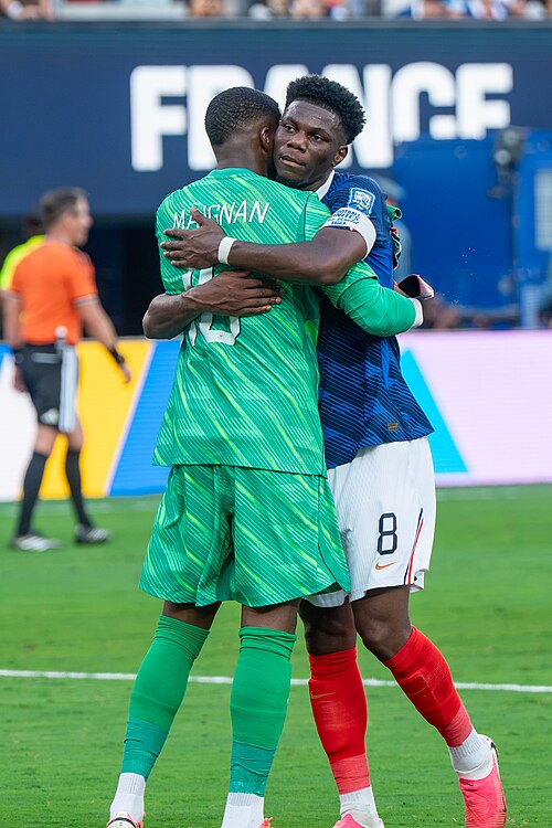 Mike Maignan Aurelien Tchouameni during France v Sweden at the 2026 FIFA World Cup