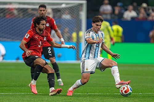 Mohamed Hany Julian Alvarez during Argentina v Egypt at the 2026 FIFA World Cup