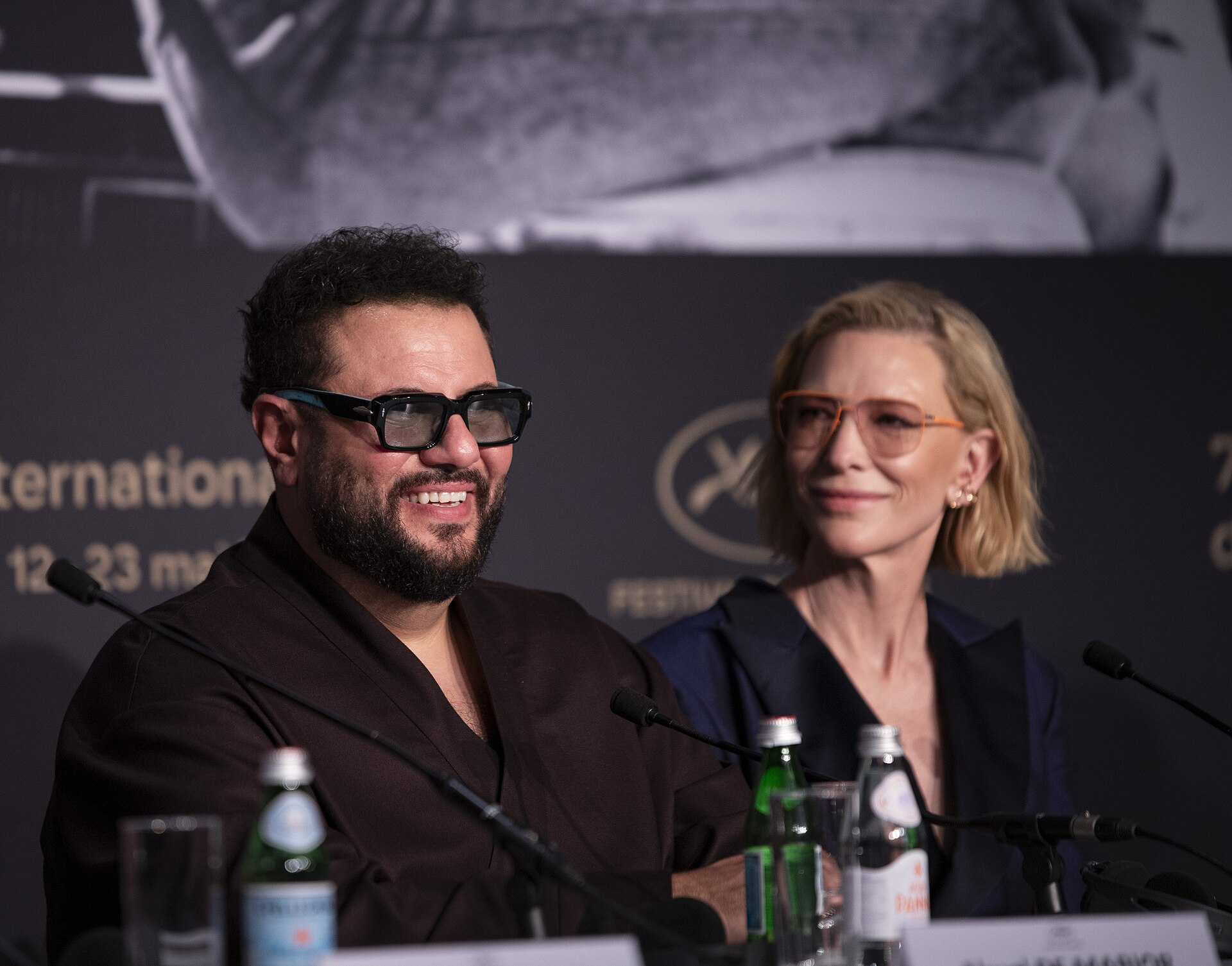 Mohammed Amer, Cate Blanchett at the Displacement Film Fund press conference at 2026 Cannes Film Festival.