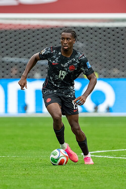 Moise Bombito during Canada v Qatar on 18 June 2026 at the 2026 FIFA World Cup