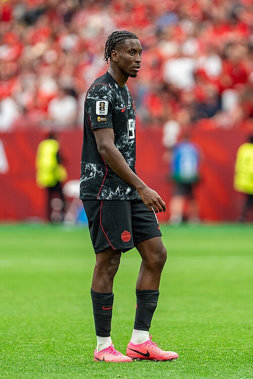Moise Bombito during Canada v Qatar on 18 June 2026 at the 2026 FIFA World Cup