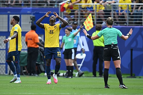 EAST RUTHERFORD, UNITED STATES - June 25: Moises Caicedo #23 reacts during the FIFA World Cup 2026 Group E match between Ecuador  and  Germany on June 25, 2026 MetLife Stadium, East Rutherford, New Jersey