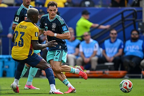 EAST RUTHERFORD, UNITED STATES - June 25: Moises Caicedo #23 of Ecuador battles for possession with Kai Havertz #7 of Germany during the FIFA World Cup 2026 Group E match between Ecuador  and  Germany on June 25, 2026 MetLife Stadium, East Rutherford, New Jersey
