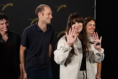 Monica Bellucci and Giovanni Tortorici leaving the photocall during the 79th Locarno Film Festival 2026