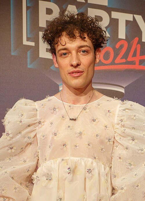 Nemo, Switzerland's representative at the Eurovision Song Contest 2024, during the Preparty organized by Eurovision Spain at the Sala la Riviera