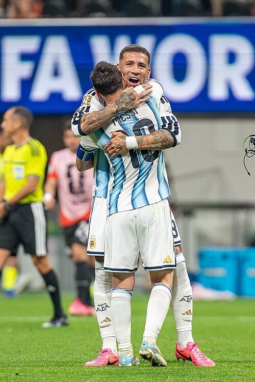 Nicolas Otamendi Lionel Messi during Argentina v Egypt at the 2026 FIFA World Cup