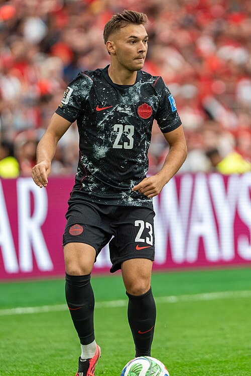 Niko Sigur during Canada v Qatar on 18 June 2026 at the 2026 FIFA World Cup