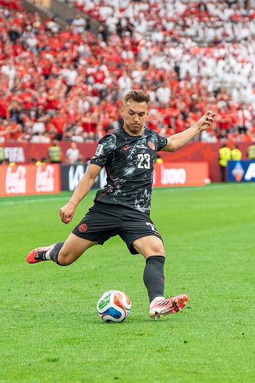 Niko Sigur during Canada v Qatar on 18 June 2026 at the 2026 FIFA World Cup