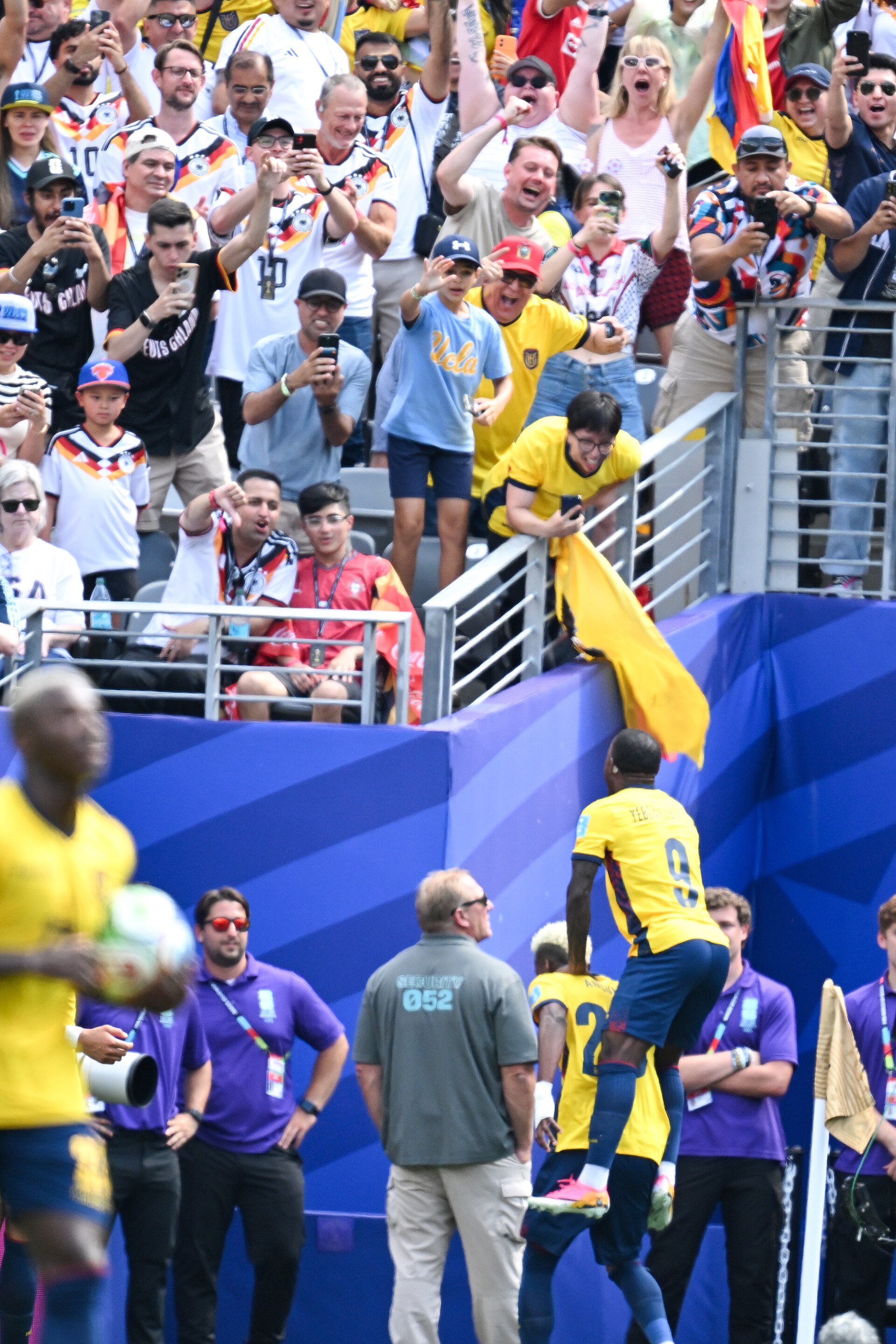EAST RUTHERFORD, UNITED STATES - June 25: Nilson Angulo #20 of Ecuador and team mates react after scoring during the FIFA World Cup 2026 Group E match between Ecuador  and  Germany on June 25, 2026 MetLife Stadium, East Rutherford, New Jersey