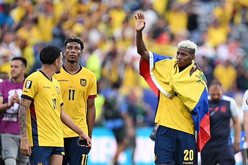 EAST RUTHERFORD, UNITED STATES - June 25: Nilson Angulo #20 of Ecuador celebrates after winning the FIFA World Cup 2026 Group E match between Ecuador  and  Germany on June 25, 2026 MetLife Stadium, East Rutherford, New Jersey