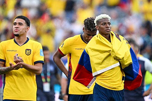 EAST RUTHERFORD, UNITED STATES - June 25: Nilson Angulo #20 of Ecuador after winning the FIFA World Cup 2026 Group E match between Ecuador  and  Germany on June 25, 2026 MetLife Stadium, East Rutherford, New Jersey