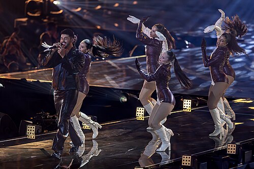 Noam Bettan performing Michelle, representing Israel in the 1st Semi Final of the 2026 Eurovision Song Contest in Vienna