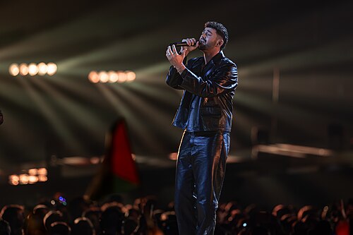 Noam Bettan performing Michelle, representing Israel in the Grand Final of the 2026 Eurovision Song Contest in Vienna