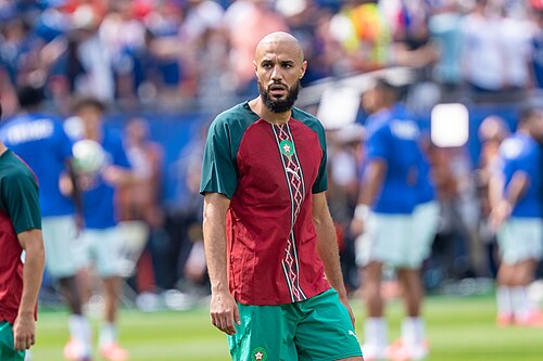 Noussair Mazraoui during France v Morocco at the 2026 FIFA World Cup