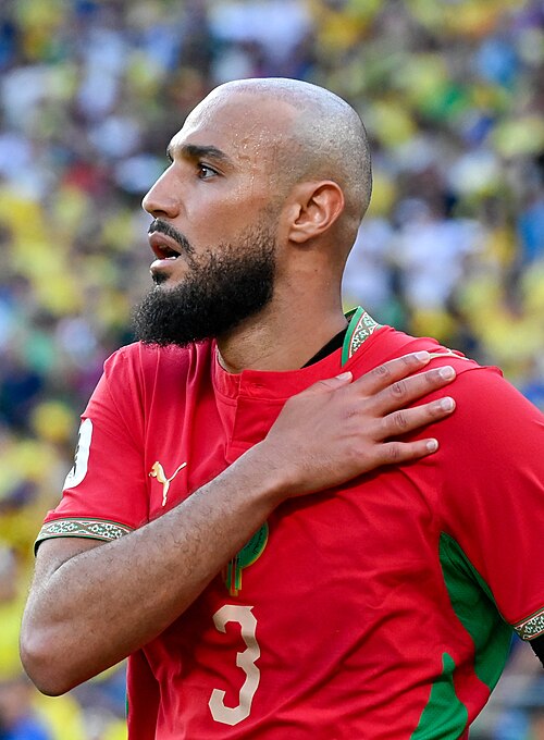 EAST RUTHERFORD, UNITED STATES - June 13: Noussair Mazraoui of Morocco during the FIFA World Cup 2026 Group C match between Brazil and Morocco on June 13, 2026
